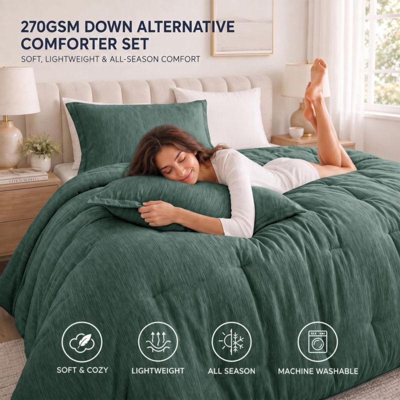 Juego de edredón CozyLux individual jaspeado verde oscuro 2 piezas