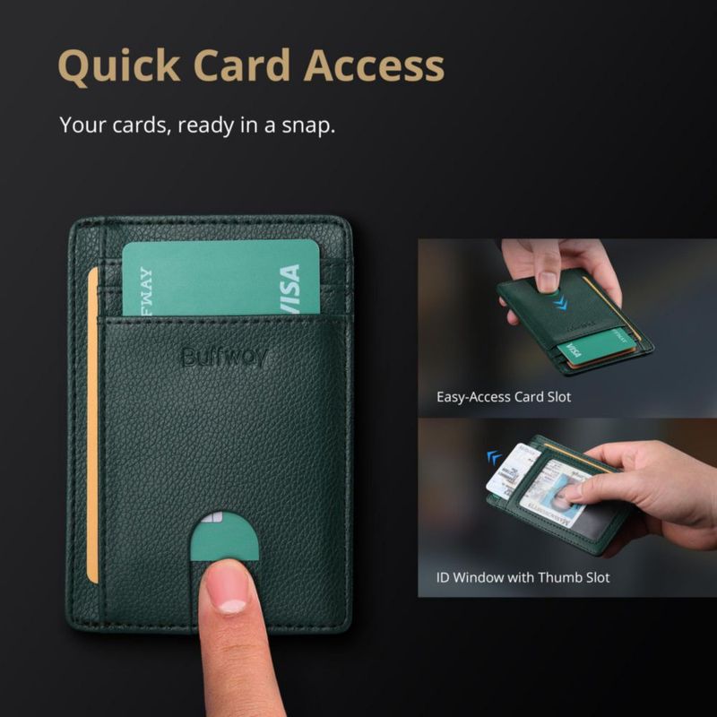 Billetera Buffway RFID Verde Lichee Slim Minimalista