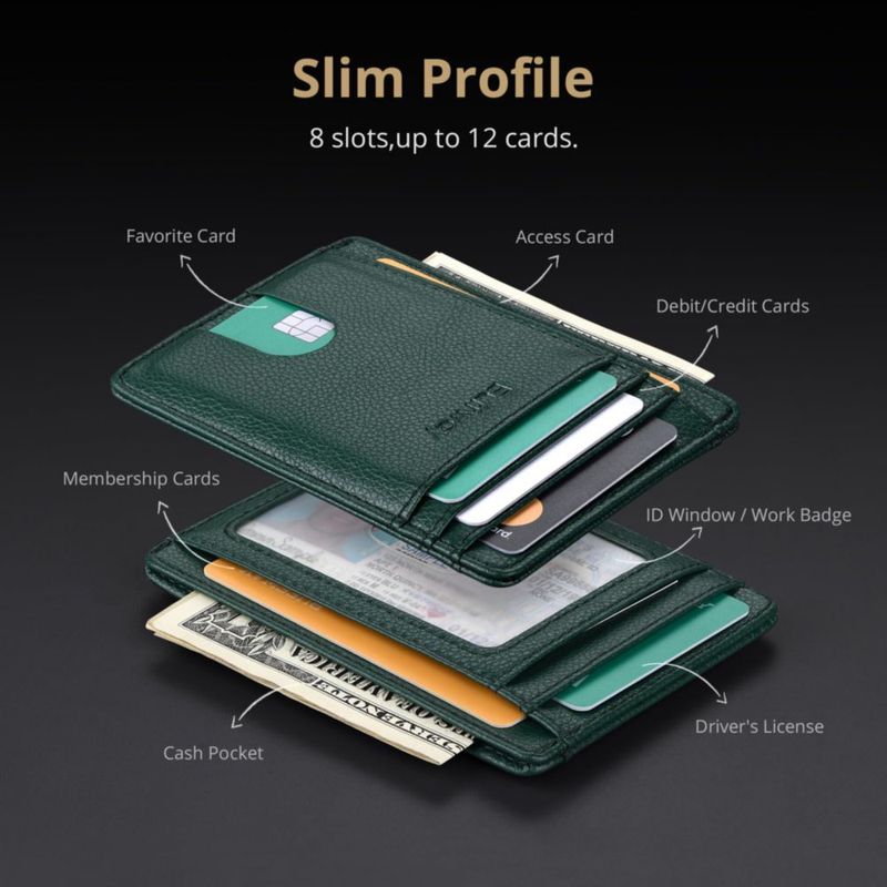 Billetera Buffway RFID Verde Lichee Slim Minimalista