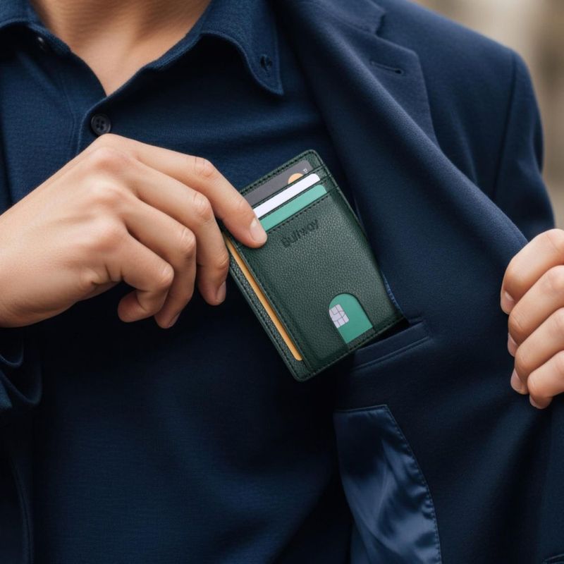 Billetera Buffway RFID Verde Lichee Slim Minimalista