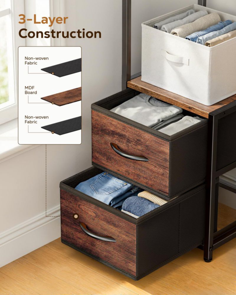 Estantería de Esquina Housolution 6 Niveles con Cajón de Tela Marrón