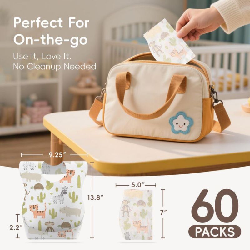 Baberos desechables KIIS 60 unidades con estampado animal