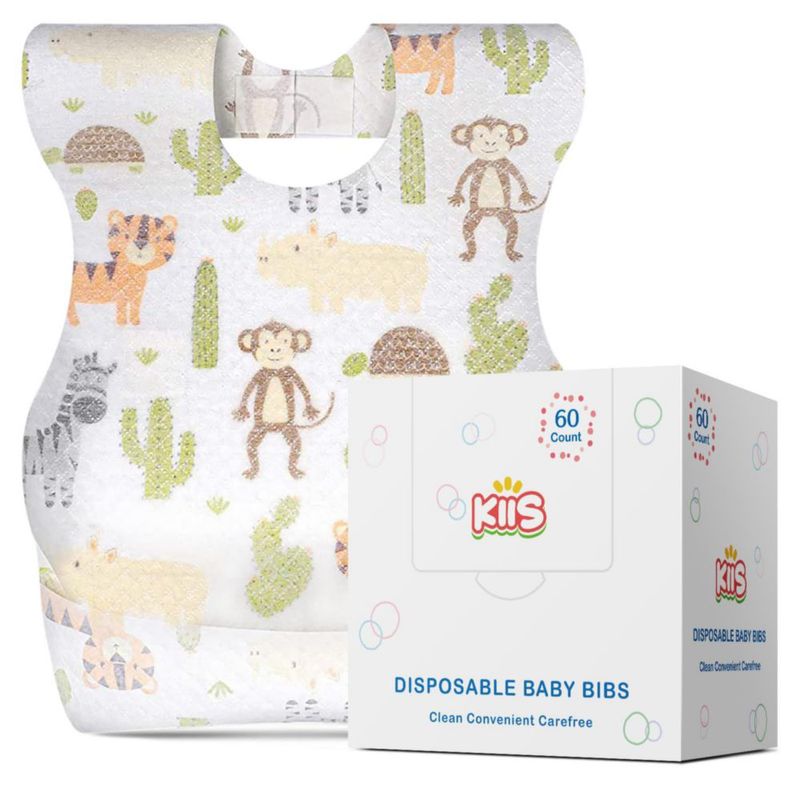 Baberos desechables KIIS 60 unidades con estampado animal