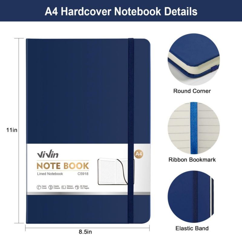 Cuaderno ViVin A4 192 págs Rayado con Tapa Dura de Cuero Vegano
