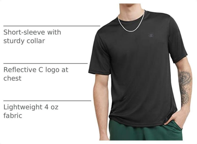 CAMISETA Champion para Hombre Talla M Negro con Tecnología de Absorción de Humedad