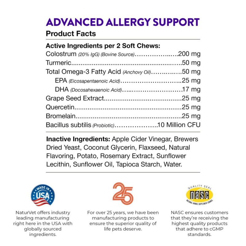 Masticables para perros NaturVet Apoyo a la Alergia 180 uds 450 g