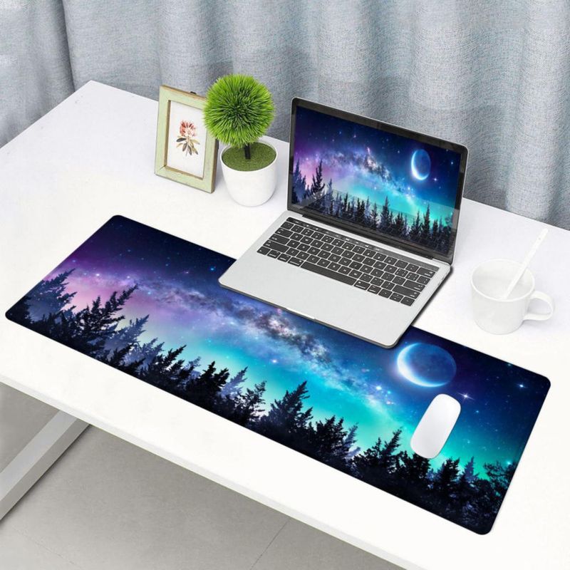 Alfombrilla para ratón SANWUMIAN 80 × 30 cm con bordes cosidos – Tema Galaxia