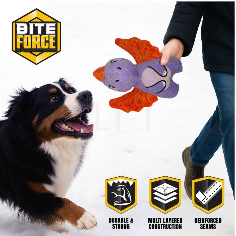 Juguete para Perro Bite Force Dino Morado con Silbato y Refuerzo de Kevlar