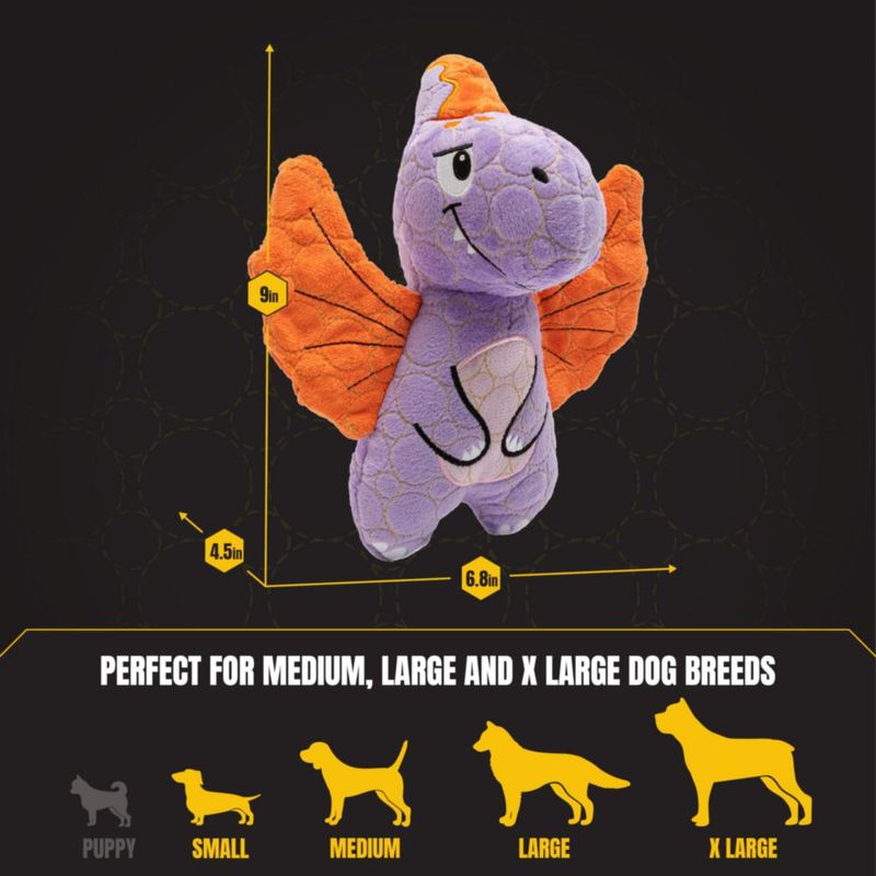 Juguete para Perro Bite Force Dino Morado con Silbato y Refuerzo de Kevlar