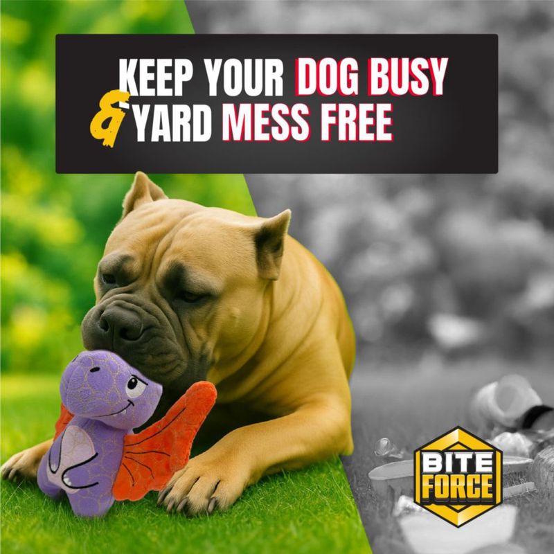 Juguete para Perro Bite Force Dino Morado con Silbato y Refuerzo de Kevlar
