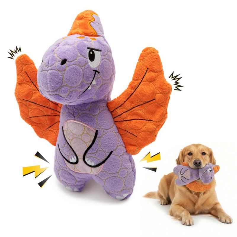 Juguete para Perro Bite Force Dino Morado con Silbato y Refuerzo de Kevlar