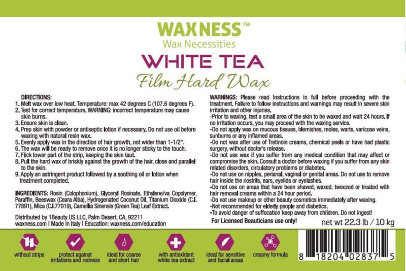 Cera Dura Waxness 10 kg Té Blanco sin Tiras (Granel)