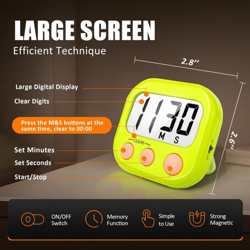 Temporizador digital de cocina verde AOUCE – paquete de 2
