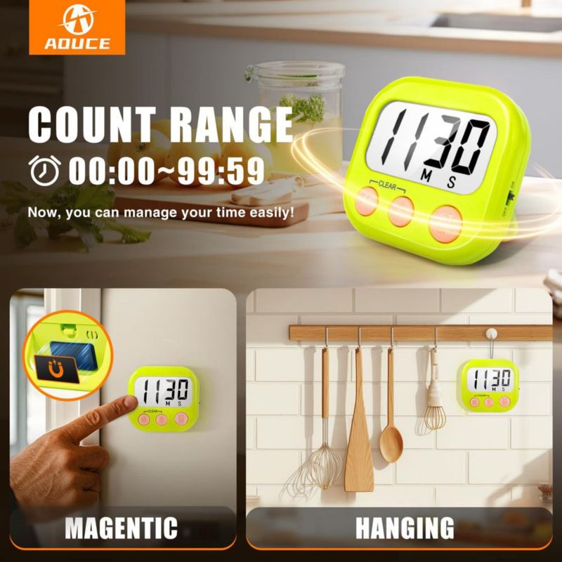 Temporizador digital de cocina verde AOUCE – paquete de 2