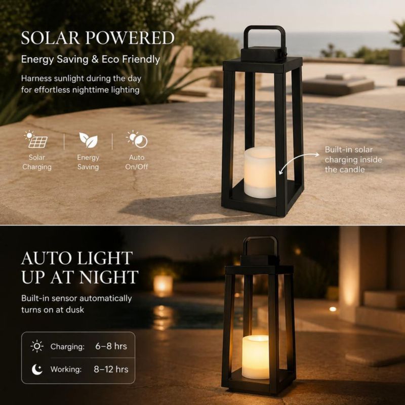 Lámpara Solar DANCYHOME 15 cm Negro de Metal con LED Parpadeante