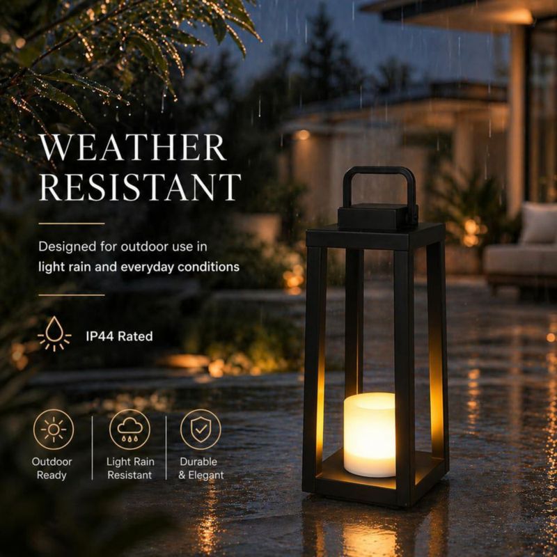 Lámpara Solar DANCYHOME 15 cm Negro de Metal con LED Parpadeante
