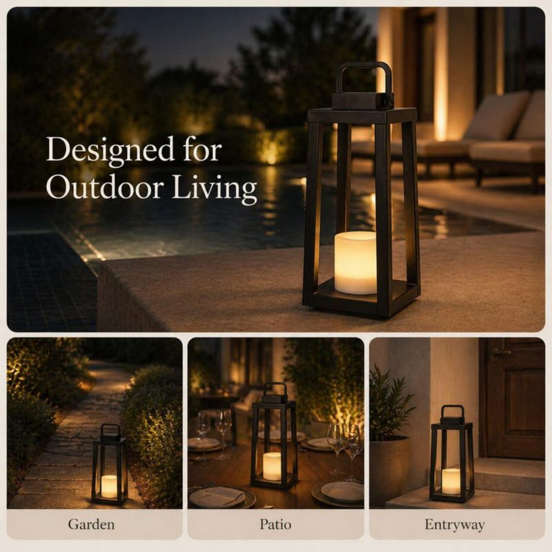 Lámpara Solar DANCYHOME 15 cm Negro de Metal con LED Parpadeante