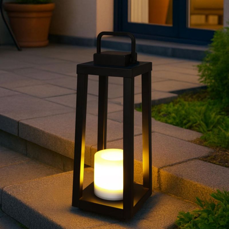 Lámpara Solar DANCYHOME 15 cm Negro de Metal con LED Parpadeante