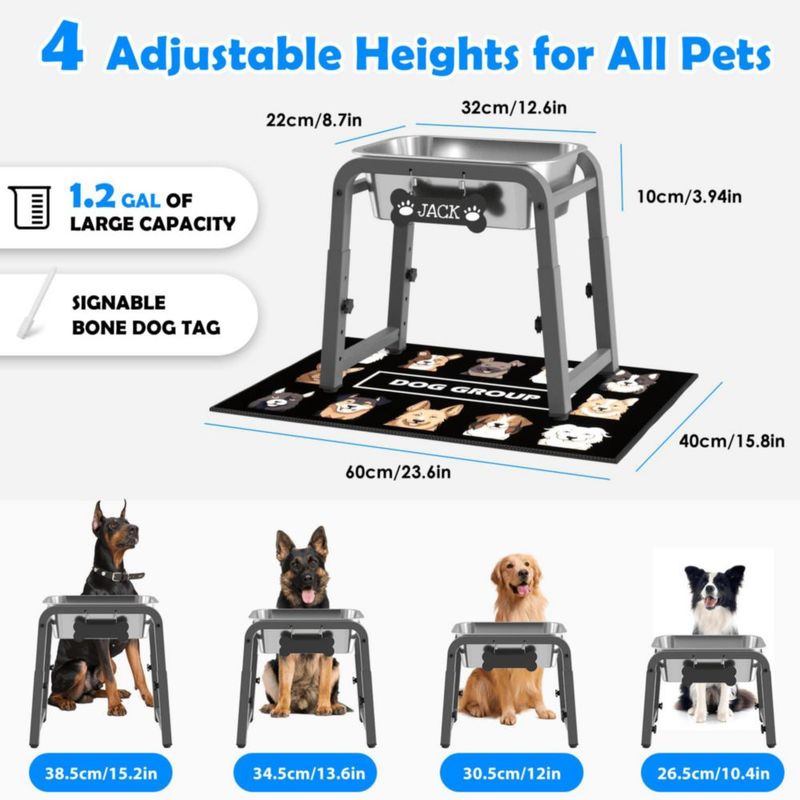 Cuenco para Perro ADENGL 45 L Ajustable 26‑38 cm Acero Inoxidable