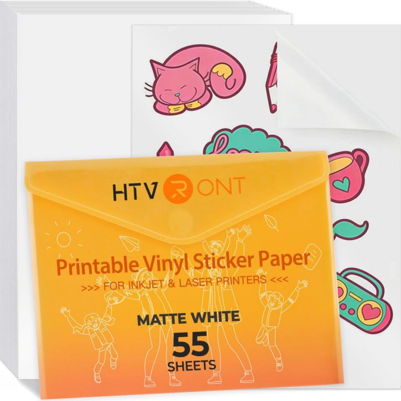 Papel adhesivo HTVRONT mate blanco – 55 hojas (21 × 28 cm)