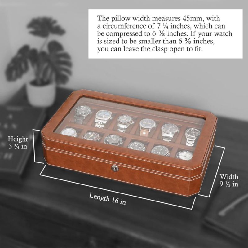 Caja de relojes ROTHWELL de 12 compartimentos en cuero color tostado/marrón