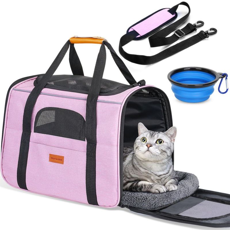 Transportín para gatos morpilot grande 44x31x34 cm suave y de viaje