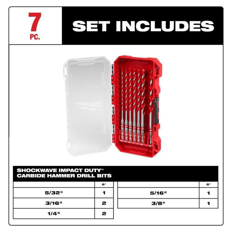 Brocas de carburo Shockwave Milwaukee – Kit de 7 piezas (15 cm)