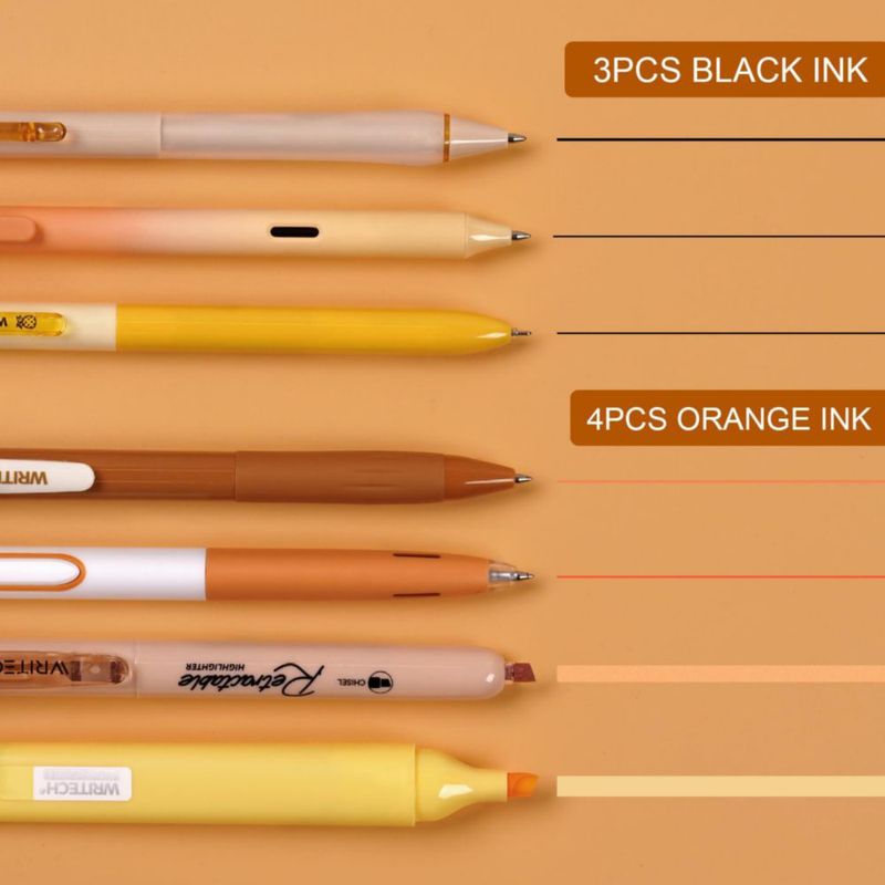 Set de 7 bolígrafos de gel WRITECH Naranja 05 y 07 mm