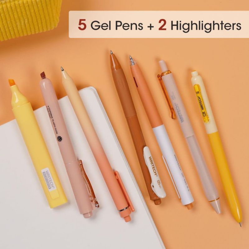 Set de 7 bolígrafos de gel WRITECH Naranja 05 y 07 mm