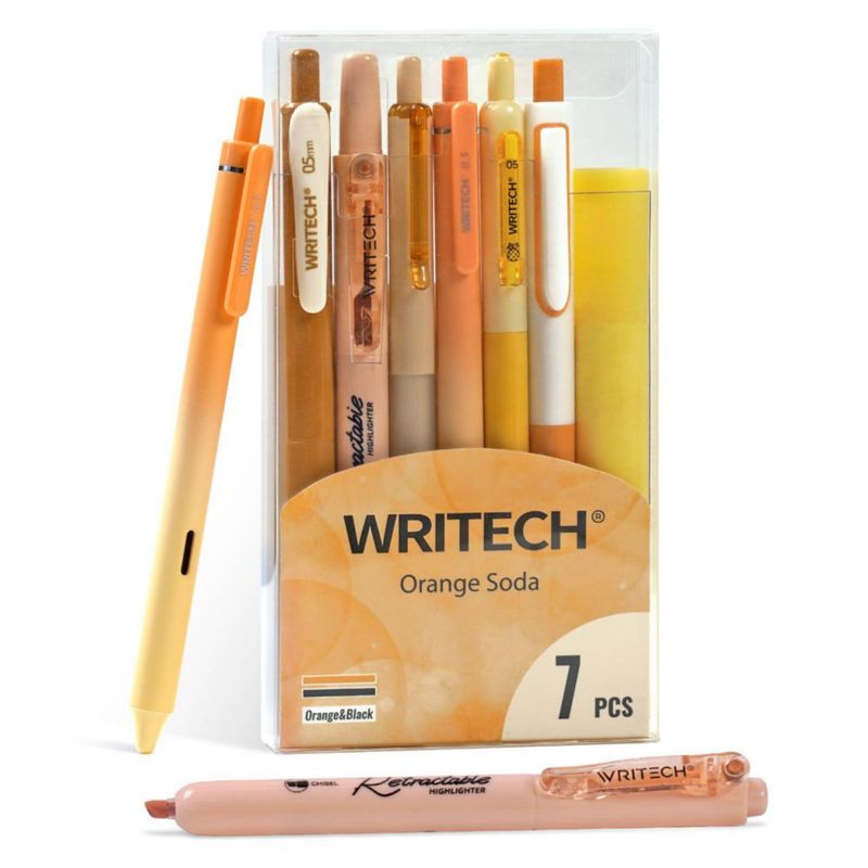 Set de 7 bolígrafos de gel WRITECH Naranja 05 y 07 mm