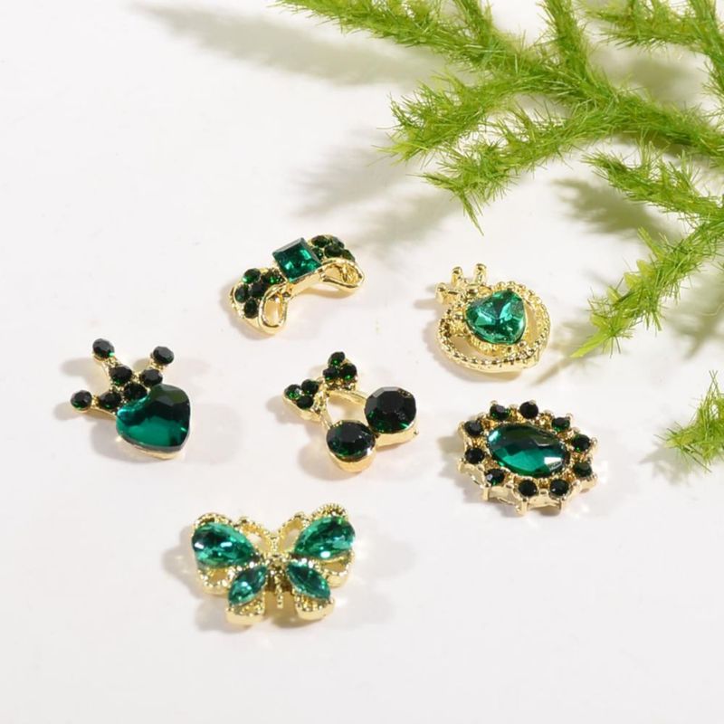 Encantos para uñas WEILUSI 30 piezas verde esmeralda con strass