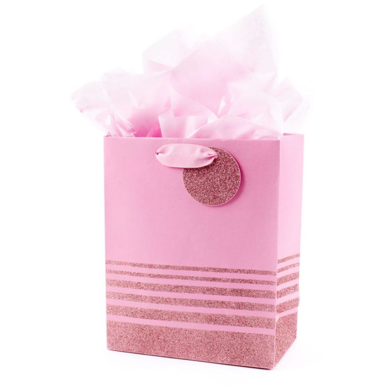 Bolsa de Regalo Hallmark 23 cm con Rayas de Purpurina Rosa y Papel de Seda