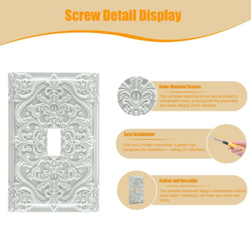 Placa de Pared Spshian 3D Floral Blanca de 1 Botón