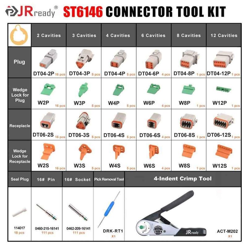 Kit de Conectores DT JRready 2-12 Pines + Crimpadora
