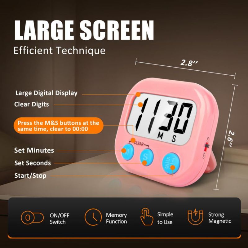 Temporizador digital de cocina AOUCE 2 unidades rosa