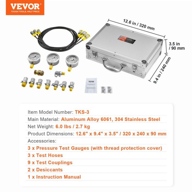 Kit de Manómetros VEVOR 250/400/600 bar – 3 Manómetros y 9 Acoples