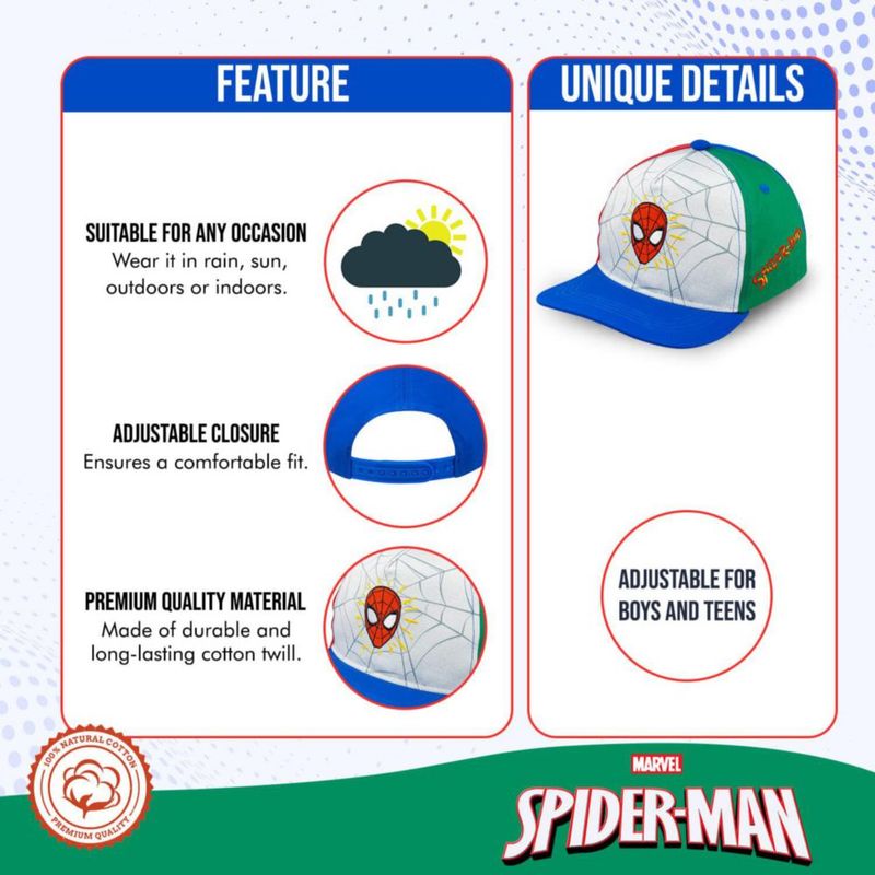 GORRA Marvel Spiderman para Niños de 3 a 9 Años Transpirable