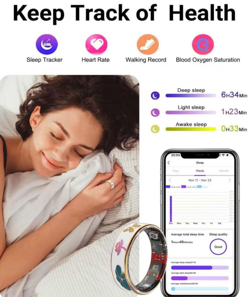 Anillo Inteligente TESKKR para Mujer - Tracker de Fitness 4‑5 g IP68