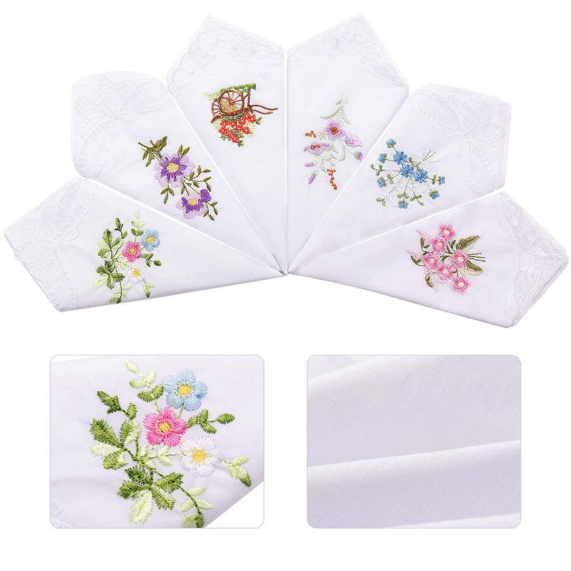 Paquetes de 18 pañuelos de algodón Geyoga 28 cm con encaje floral