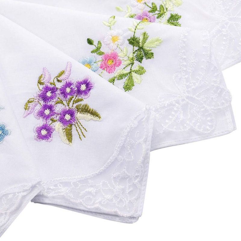 Paquetes de 18 pañuelos de algodón Geyoga 28 cm con encaje floral