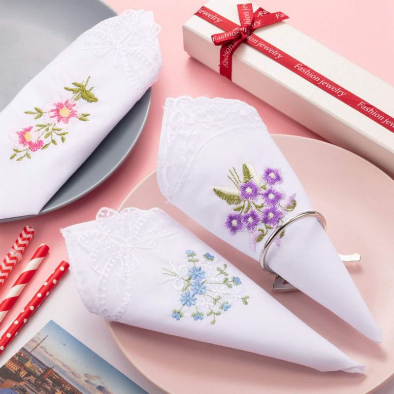 Paquetes de 18 pañuelos de algodón Geyoga 28 cm con encaje floral