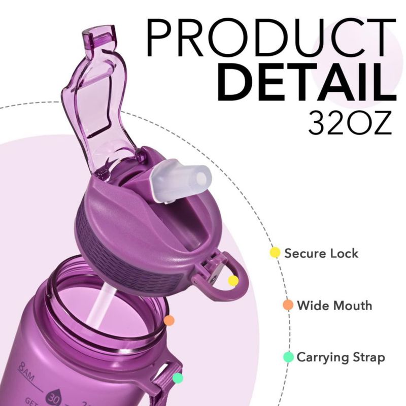 Botella de agua Hyeta 950 ml con pajilla y marcador horario