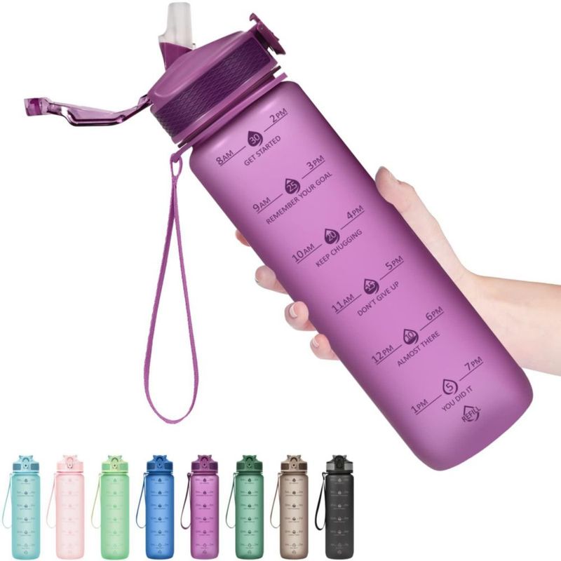 Botella de agua Hyeta 950 ml con pajilla y marcador horario
