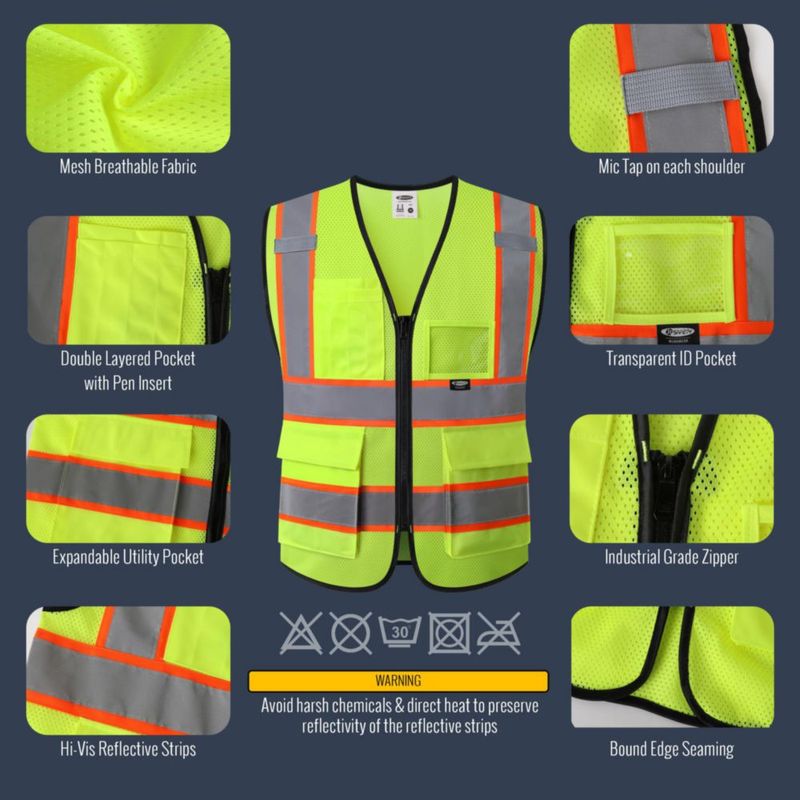 Chaleco de Seguridad JKSafety Amarillo S Clase 2 ANSI con Cremallera
