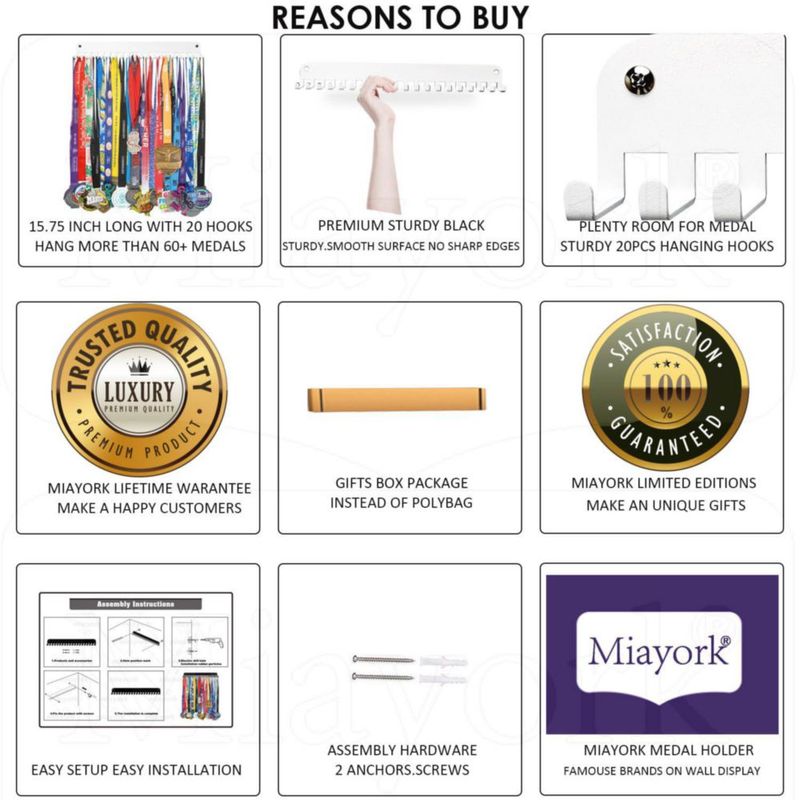 Colgador de Medallas Miayork 41 cm Blanco 20 Ganchos