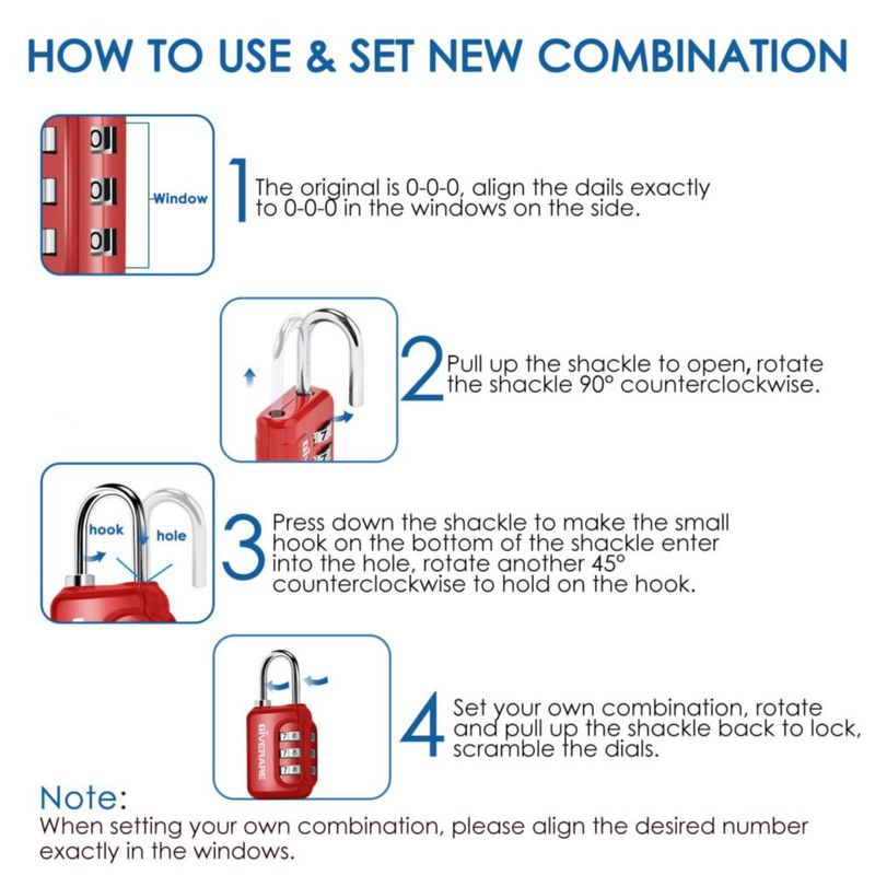 GIVERARE Pack de 2 Candados de Combinación de 3 Dígitos Reprogramables