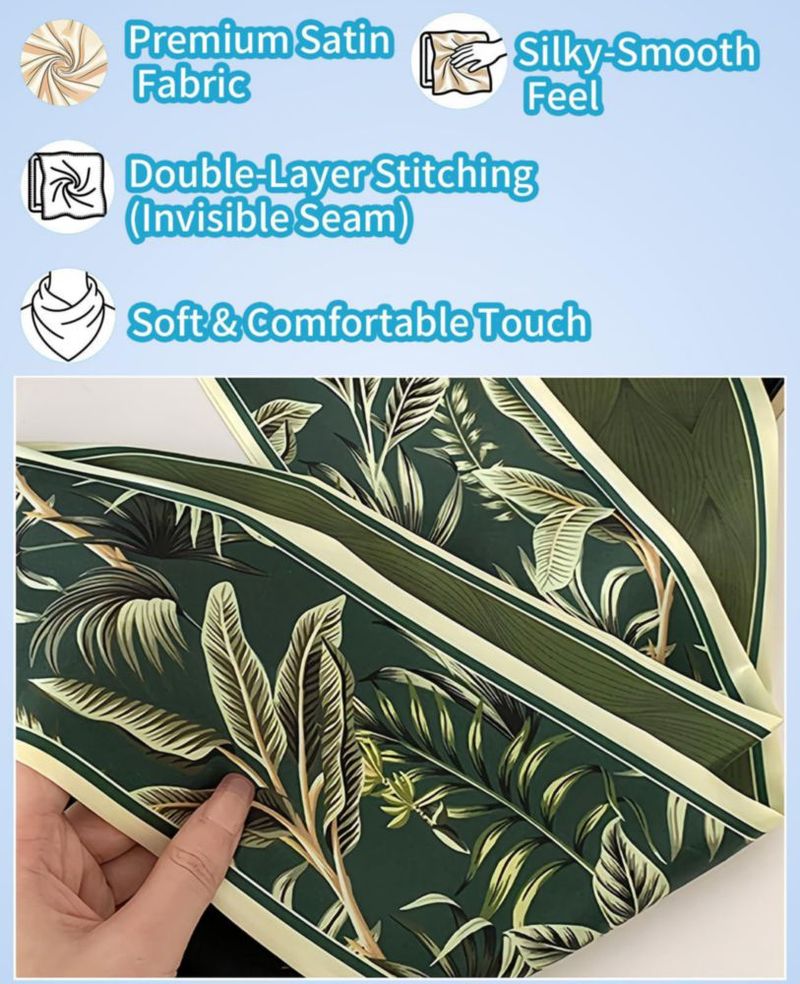 Bufanda GoldenLife de 147 cm de largo con sensación de seda y estampado de hoja verde