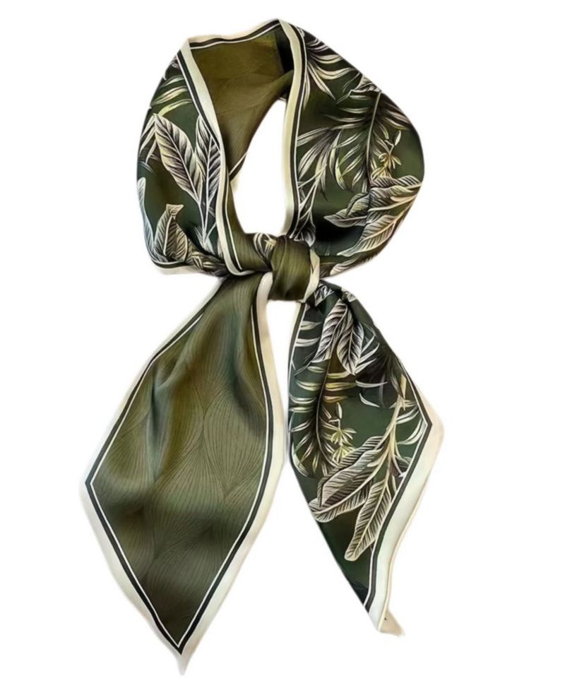 Bufanda GoldenLife de 147 cm de largo con sensación de seda y estampado de hoja verde