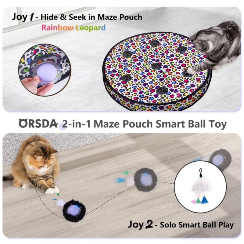 Juguete Interactivo ORSDA para Gatos – Bola Rodante y Tapete Laberinto de 7 Agujeros