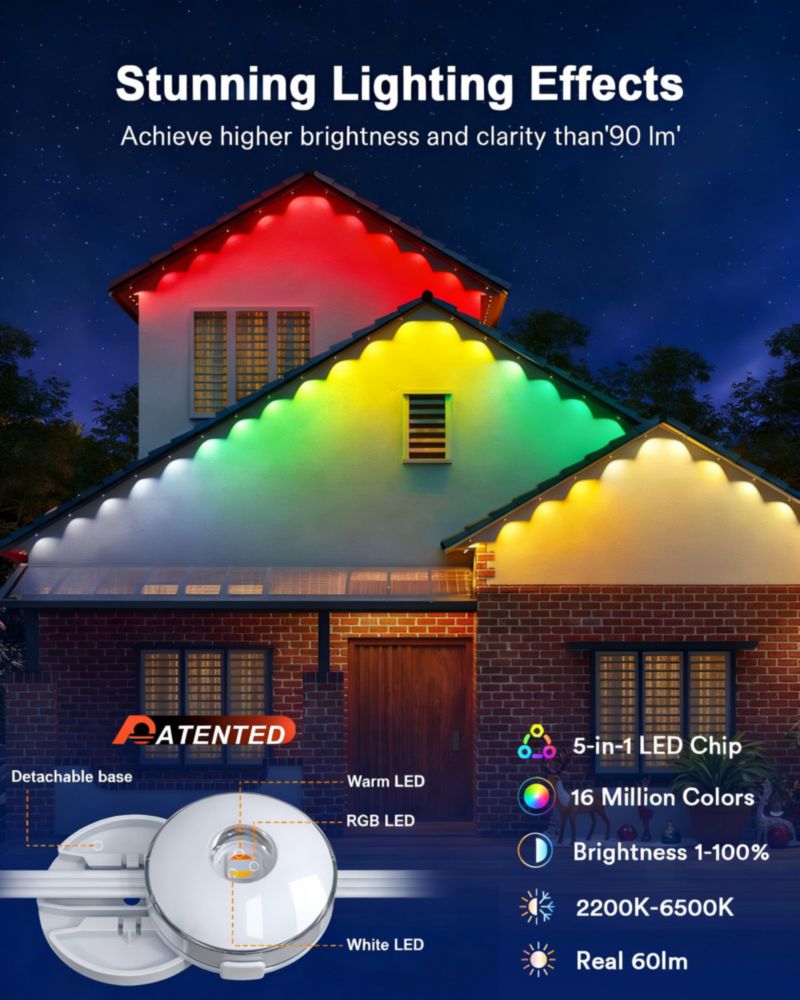 Luces exteriores Lumary 158 pies 120 LED RGBAICW
